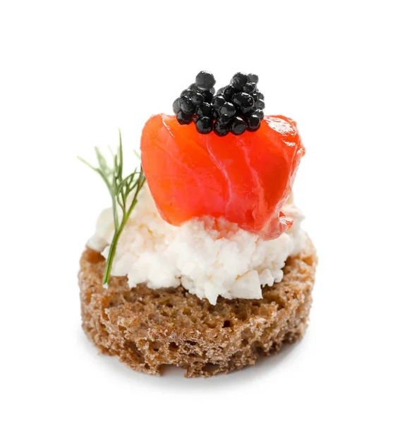 Delicious canape with black caviar on white background — Stock Photo, Image