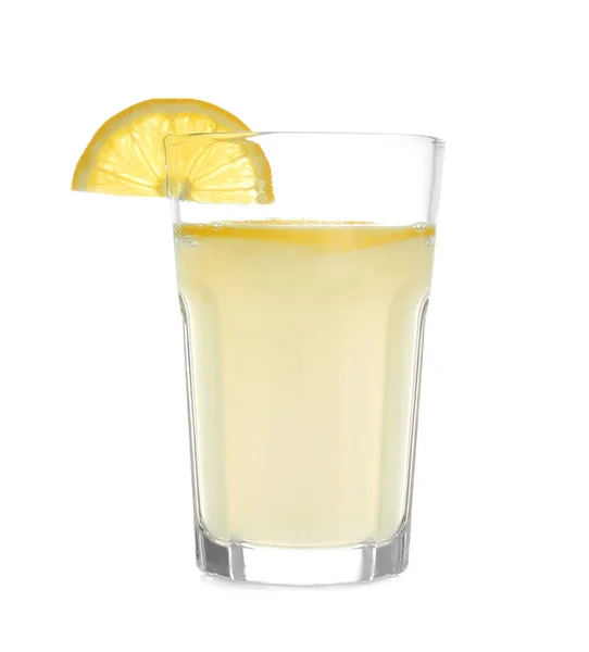 Glass of fresh lemonade on white background — Stock Photo, Image