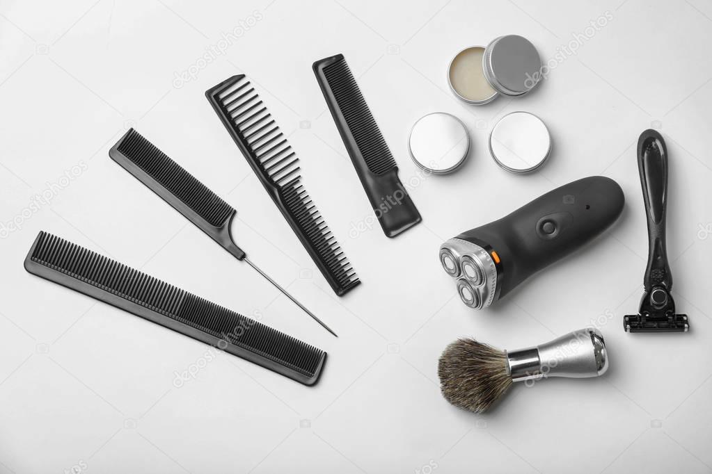 Shaving accessories for man on white background