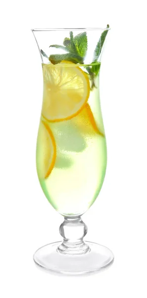 Glass of fresh lemonade on white background — Stock Photo, Image