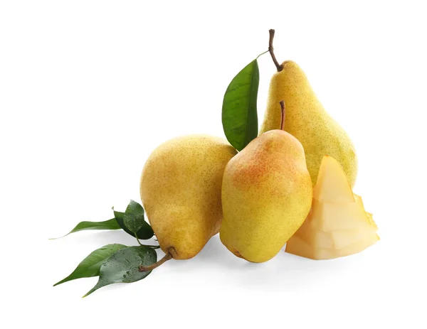 Delicious ripe pears on white background — Stock Photo, Image