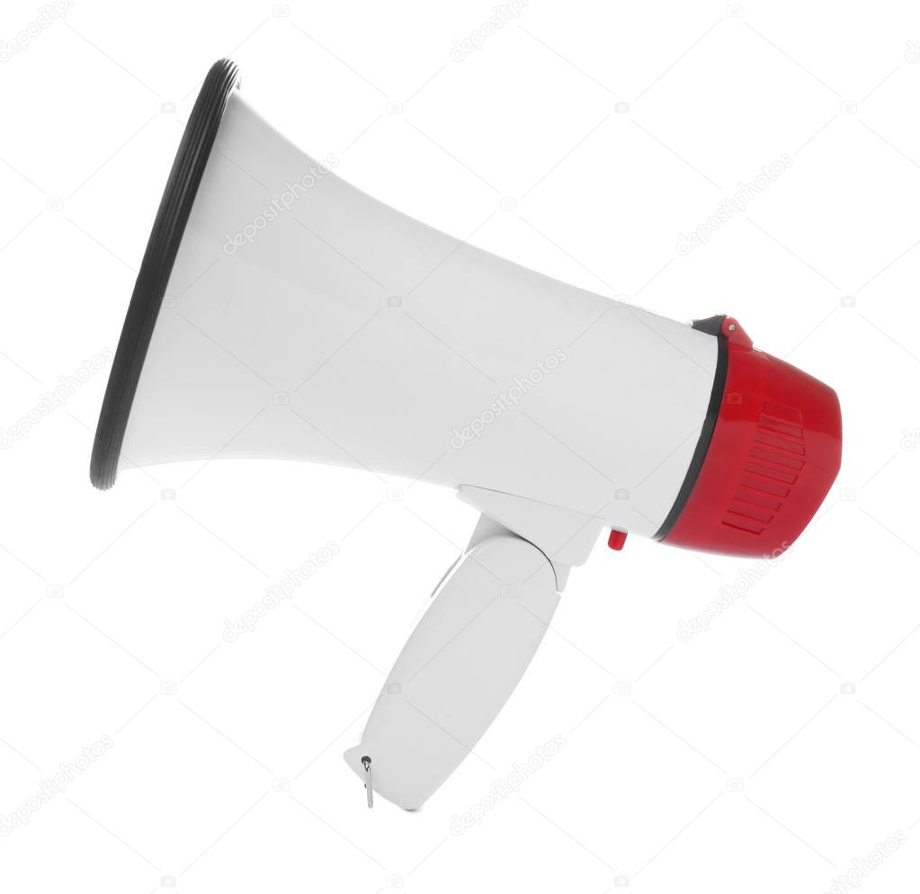 Electronic megaphone on white background