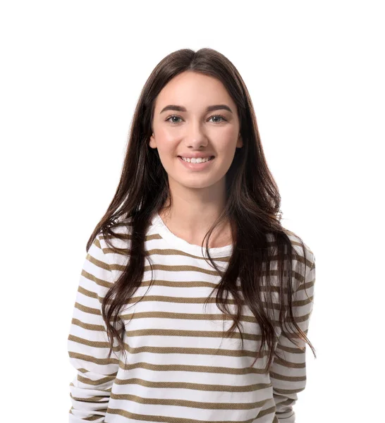 Pretty teenage girl on white background — Stock Photo, Image