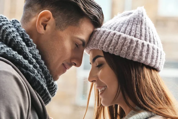 Beautiful couple in warm clothes — Stock Photo, Image