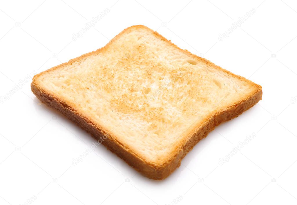 Tasty toasted bread on white background