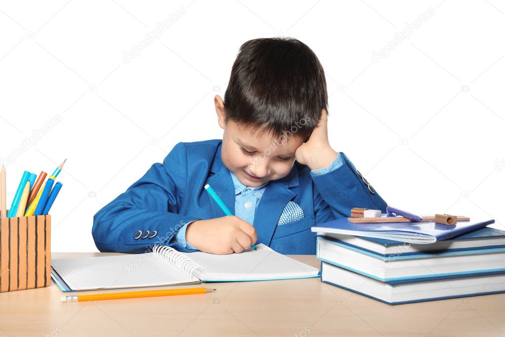 little boy doing homework