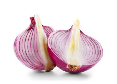 Beyaz zemin üzerine kırmızı soğan yarısı