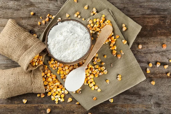 Bowl Corn Starch Kernels Table — Stock Photo, Image