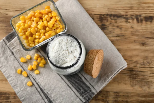 Bowl Kernels Corn Starch Jar Table — Stock Photo, Image