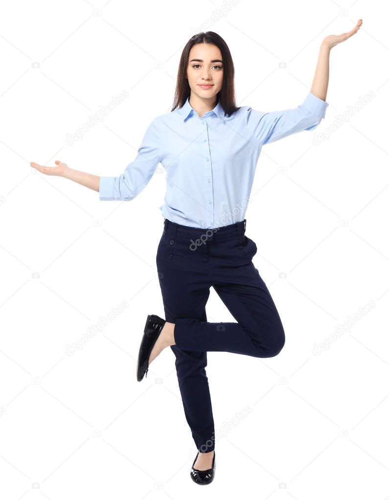 Young businesswoman on white 