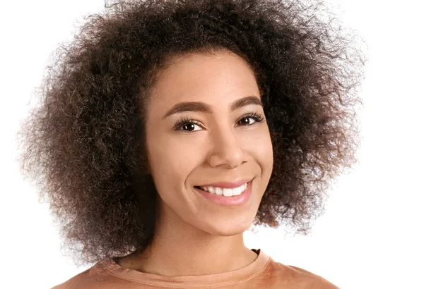 Attractive African American Woman Posing Light Background — Stock Photo, Image