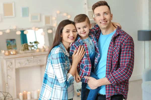 Happy family spending time together on winter vacation at home — Stock Photo, Image