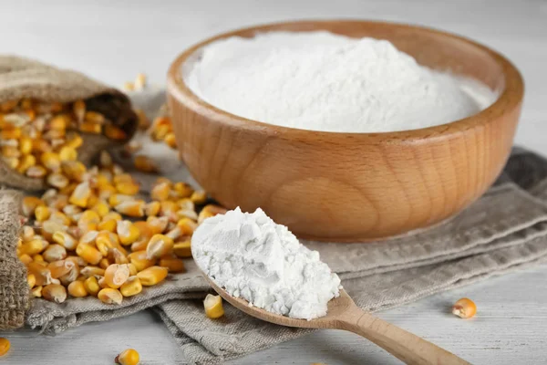 Spoon Bowl Corn Starch Table — Stock Photo, Image