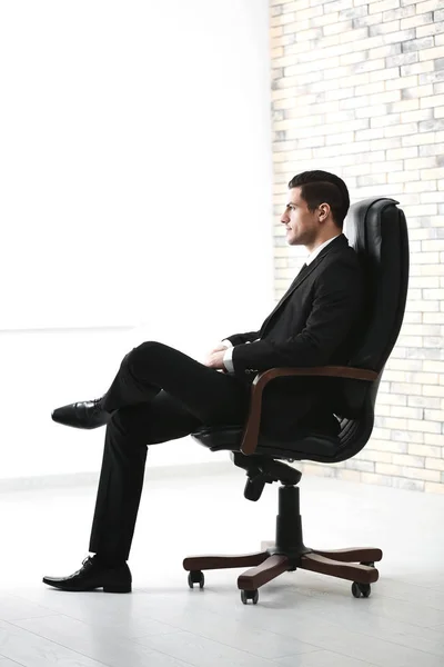 Handsome Businessman Sitting Comfortable Armchair Indoors — Stock Photo, Image