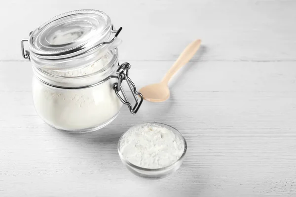 Jar Corn Starch Wooden Table — Stock Photo, Image