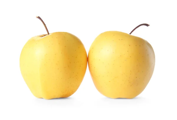 Mogna Saftiga Äpplen Vit Bakgrund — Stockfoto