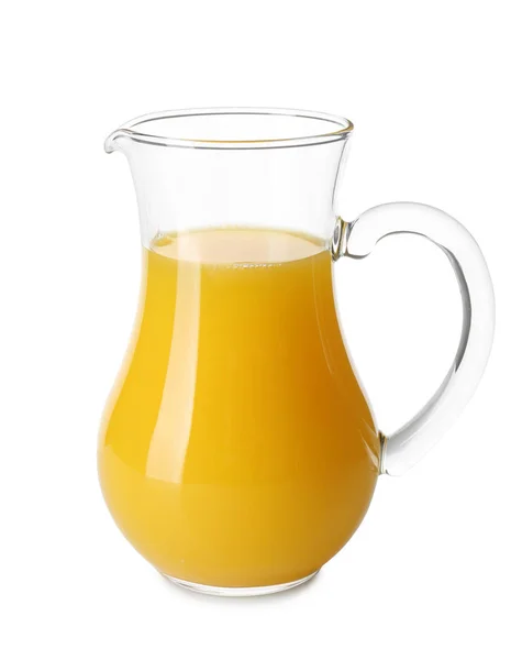 Glazen Kan Met Verse Jus Orange Witte Achtergrond — Stockfoto