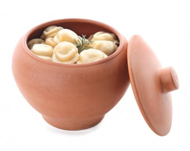 Pot ile beyaz zemin üzerine lezzetli et köfte