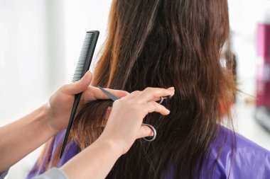 Profesyonel kuaför kesim müşterinin saç Güzellik Salonu