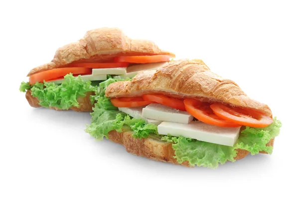 白い背景の上のおいしいクロワッサン サンドイッチ — ストック写真