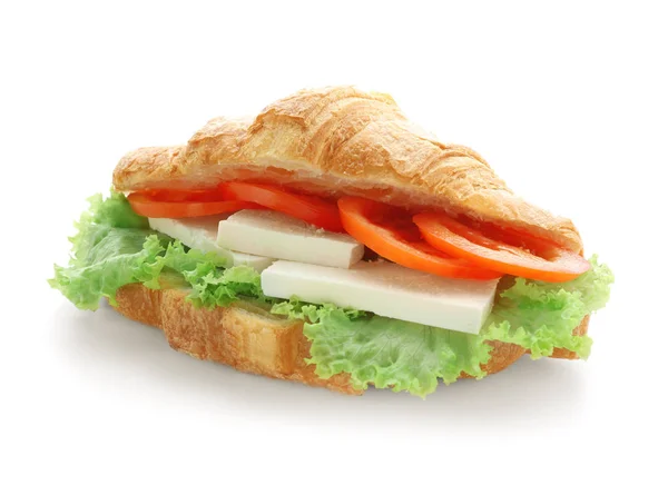 Tasty Croissant Sandwich White Background — Stock Photo, Image