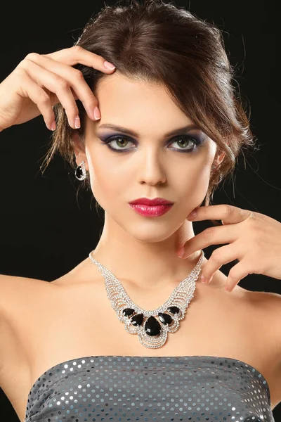 Beautiful Young Woman Elegant Jewelry Dark Background Royalty Free Stock Photos
