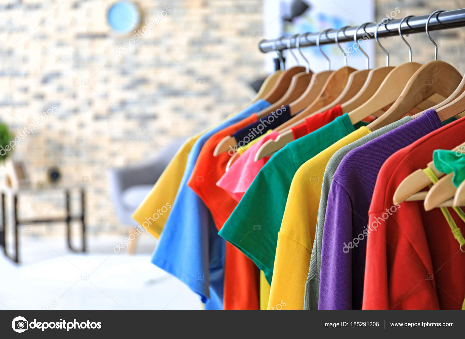 Rack Rainbow Clothes Hangers Indoors Stock Photo by ©belchonock 185291206