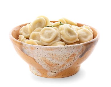 Beyaz zemin üzerine lezzetli et köfte ile kase