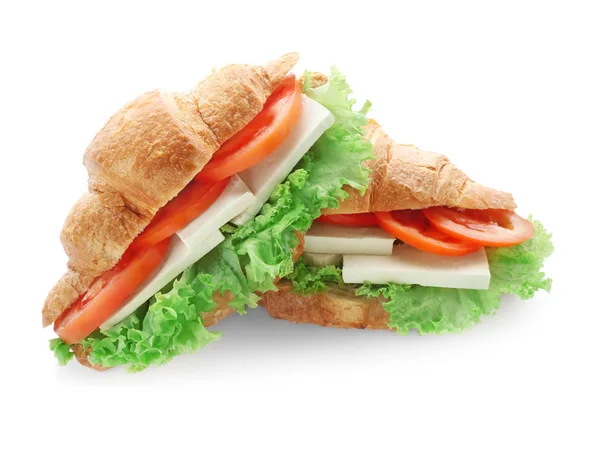 Sandwichs Croissants Savoureux Sur Fond Blanc — Photo