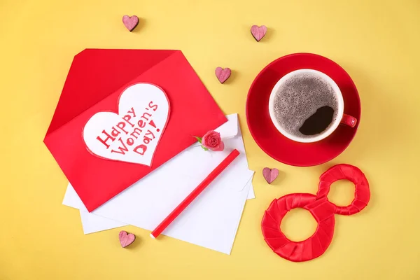 Numero Tazza Caffè Biglietto Auguri Con Parole Happy Women Day — Foto Stock