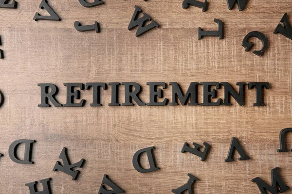 Word Retirement Wooden Background Pension Planning — Stock Photo, Image