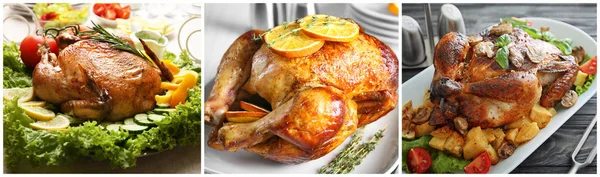 Set Different Whole Roasted Chickens — Stock Photo, Image