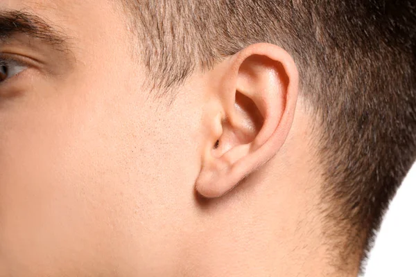 Young man, closeup. Hearing problem — Stock Photo, Image