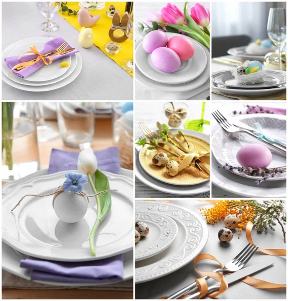 Collage Different Ideas Festive Easter Table Setting — Stock Photo, Image