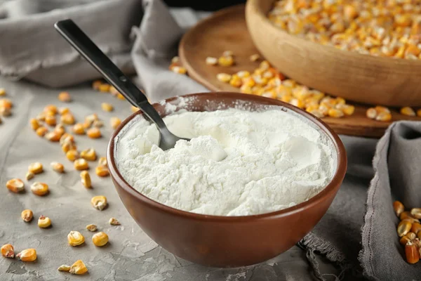 Bowl Corn Starch Kernels Table — Stock Photo, Image