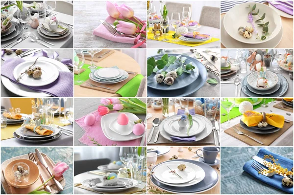 Collage Different Ideas Festive Easter Table Setting — Stock Photo, Image