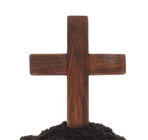 Wooden Cemetery Cross White Background — Stock Photo, Image