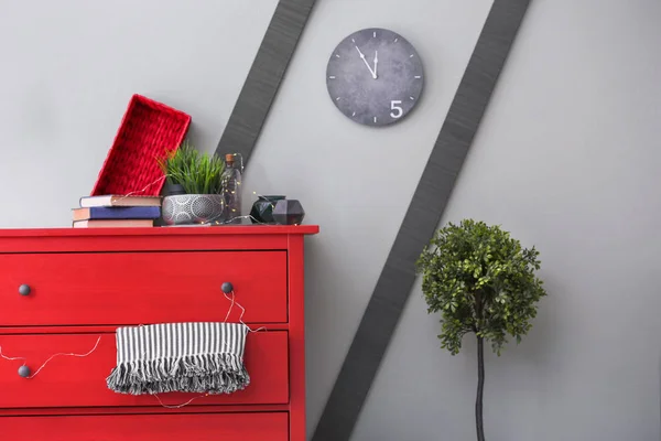 Cozy Wardrobe Room Interior Red Chest Drawers — Stock Photo, Image