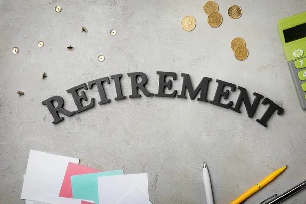 Word Retirement Grey Background Pension Planning — Stock Photo, Image