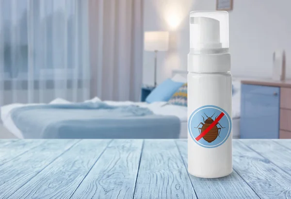 Bottle Bed Bug Detergent Table Bedroom — Stock Photo, Image