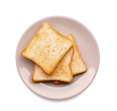 Beyaz zemin üzerine lezzetli kızarmış ekmek ile plaka