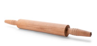 Beyaz arka plan üzerinde ahşap oklava. El işi mutfak aletleri