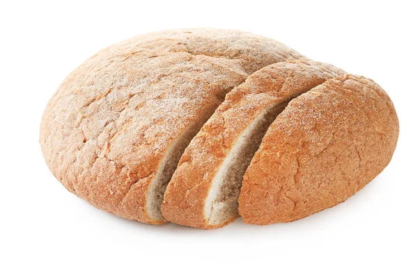 Versgebakken brood snijd op witte achtergrond — Stockfoto