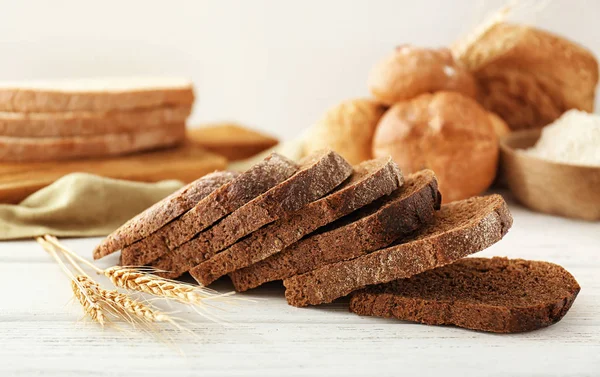 Slices of rye bread on table — Stock Photo, Image