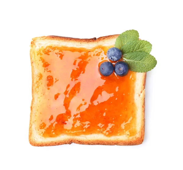 Delicious toast with sweet jam on white background — Stock Photo, Image
