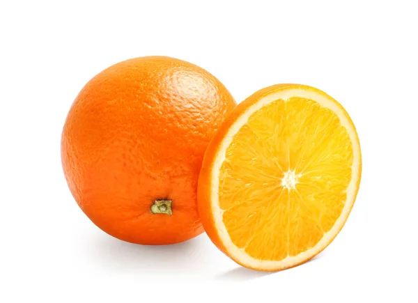 Juicy ripe orange on white background — Stock Photo, Image
