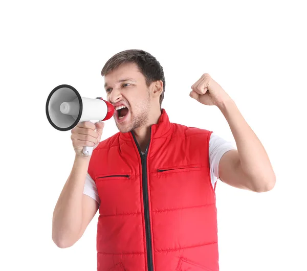 Hombre gritando en megáfono — Foto de Stock