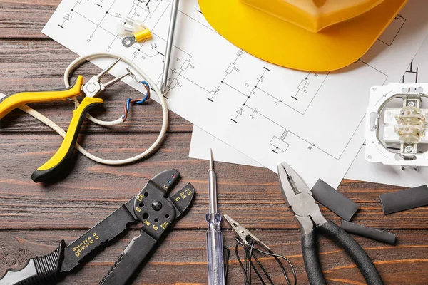 Diversi Utensili Elettrici Sfondo Legno — Foto Stock