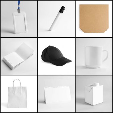 Açık renkli farklı öğeler kümesi. Mockup tasarım için
