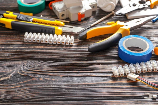 Diferentes Herramientas Eléctricas Sobre Fondo Madera —  Fotos de Stock